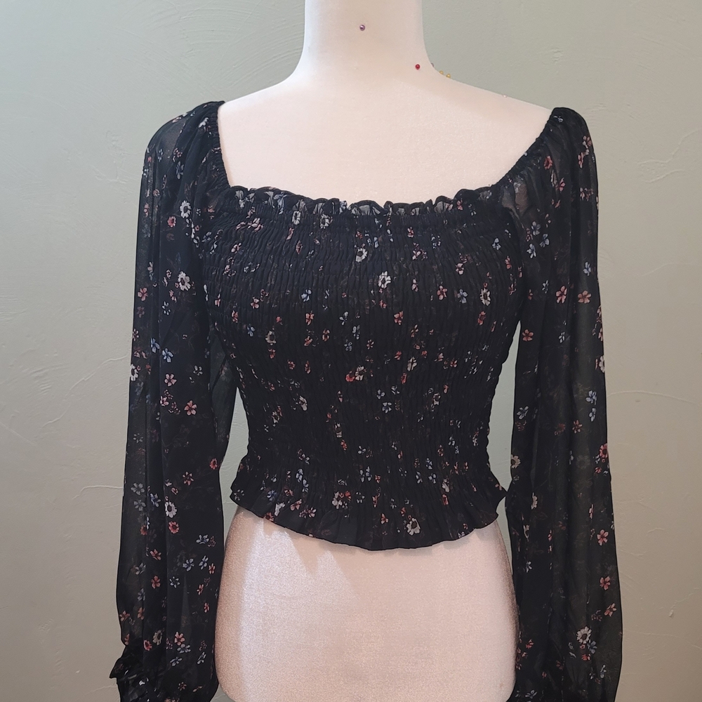 Olivaceous Smocked Floral Top